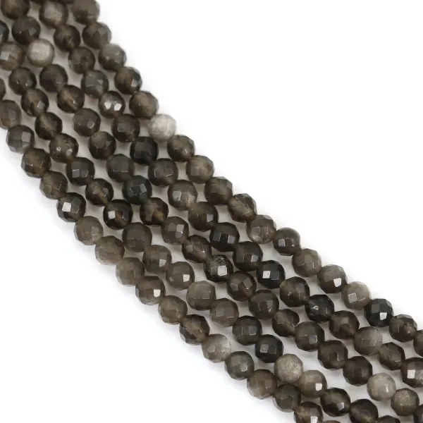 Obisidiana d'argento rotonda sfaccettata 4,5 mm x 39 cm