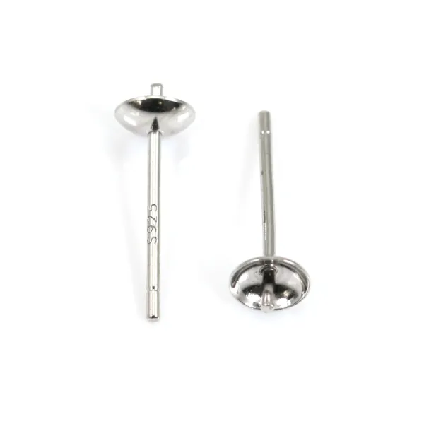 Pins d'oreilles for half drilled Rhodium Silver 4mm x 4pcs