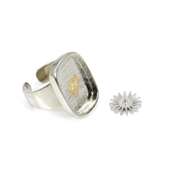 Ring für rechteckigen & runden Cabochon - Versilbert x 1St