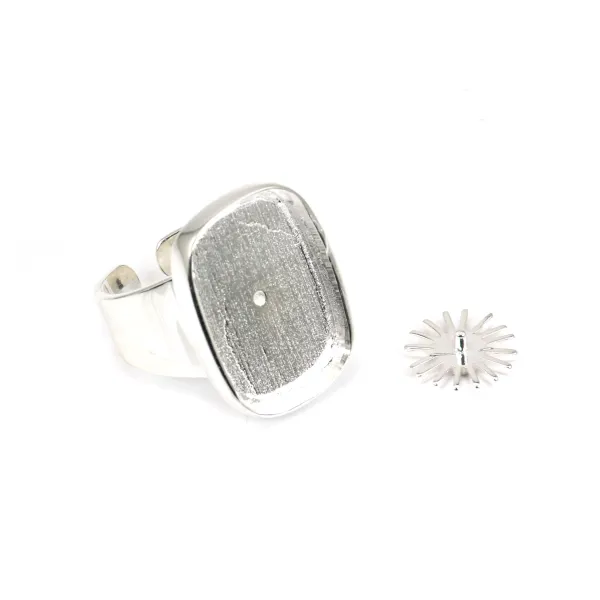 Anel cabochão retangular e redondo - Prata 925 x 1 unidade