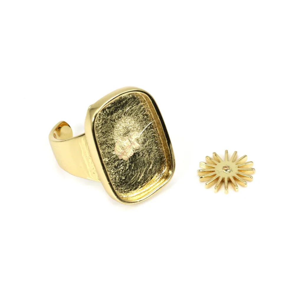 Bague pour cabochon rectangle & rond - Doré x 1pc