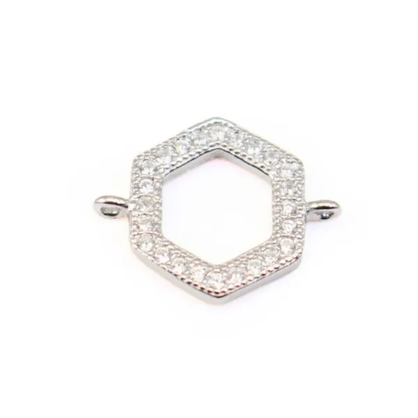 Spacer hexagon strass 10x12mm - Silver 925 x 1pc