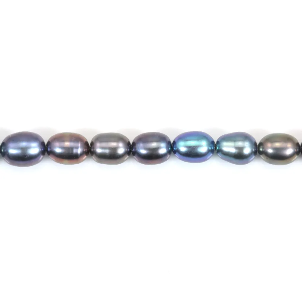 Dark blue oval freshwater pearls on thread 5.5-6mm x 40cm