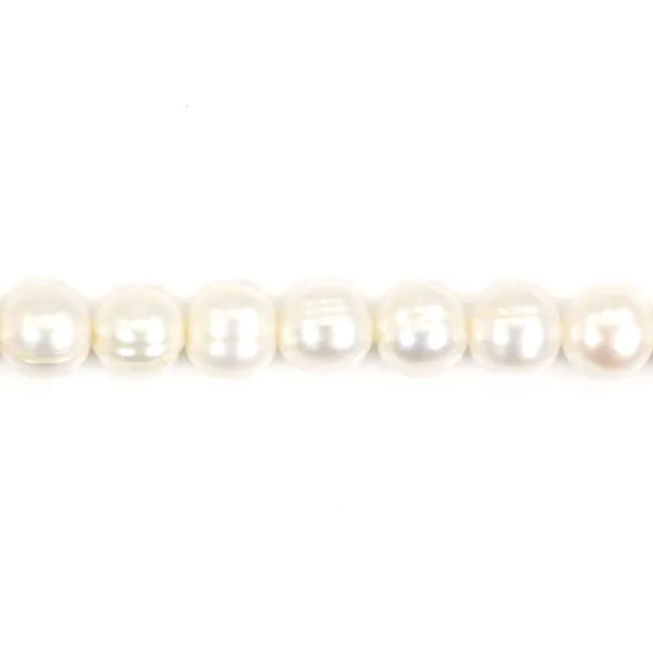 Perle de culture d'eau douce, blanche, semi-ronde, 8-9mm x 39cm