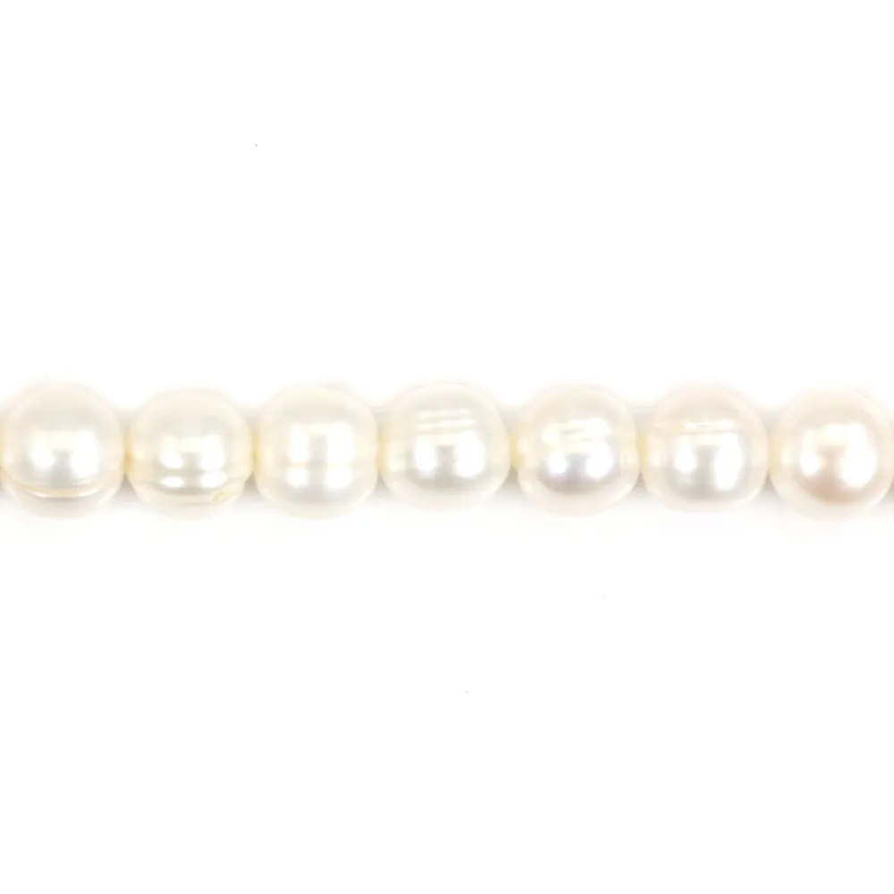 Perle de culture d'eau douce, blanche, semi-ronde, 8-9mm x 39cm