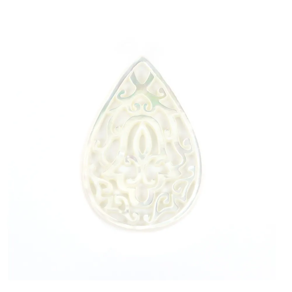 Nacre blanche ajourée en forme de goutte 22x32mm x 1pc