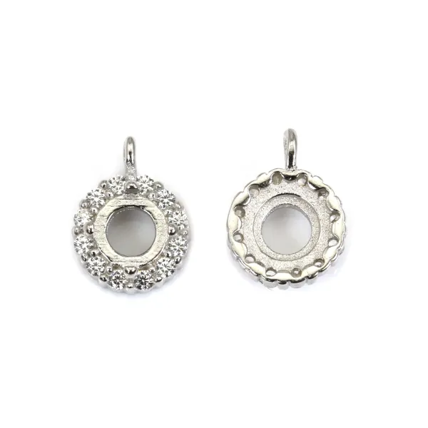 Anhänger Krallenfassung Pavé für 4mm Cabochon - Zirkoniumoxid & 925er Silber rhodiniert x 1Stk