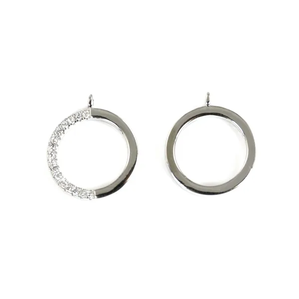 Breloque cercle demi pavé 12x15mm - oxyde de zirconium & Argent 925 rhodié x 1pc