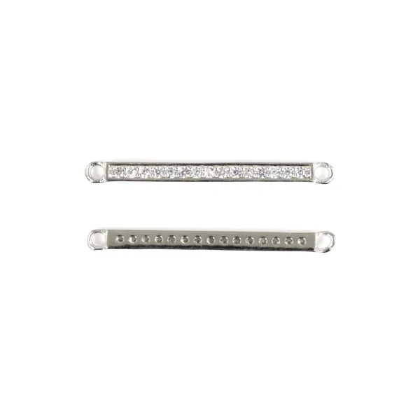 Intercalaire barre pavé 2x26mm - oxyde de zirconium & Argent 925 rhodié x 1pc