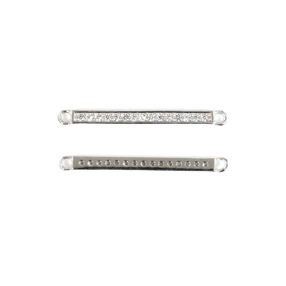 Inserção de barra de pavé 2x26mm - Óxido de zircónio e prata 925 banhada a ródio x 1pc