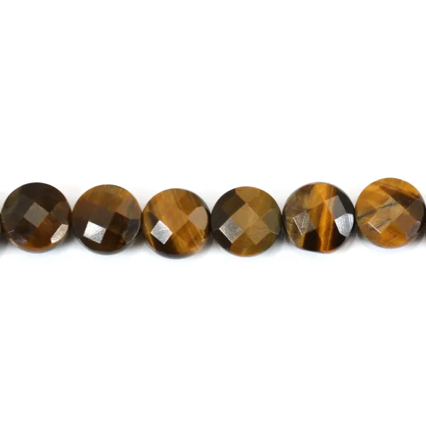 Oeil de tigre rond plat facetté 10mm x 39cm