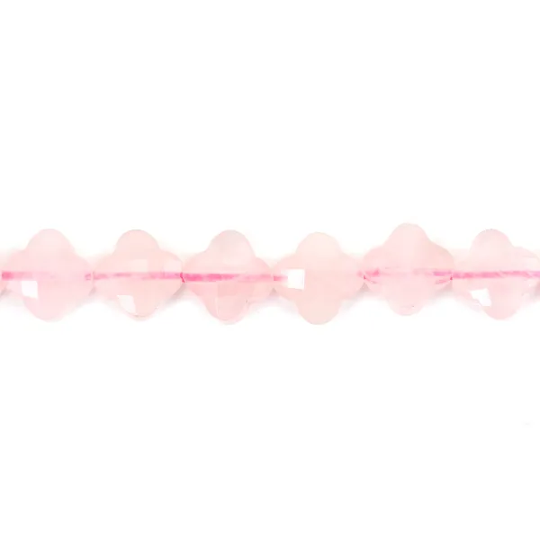 Quartz rose trèfle facetté 10mm x 40cm