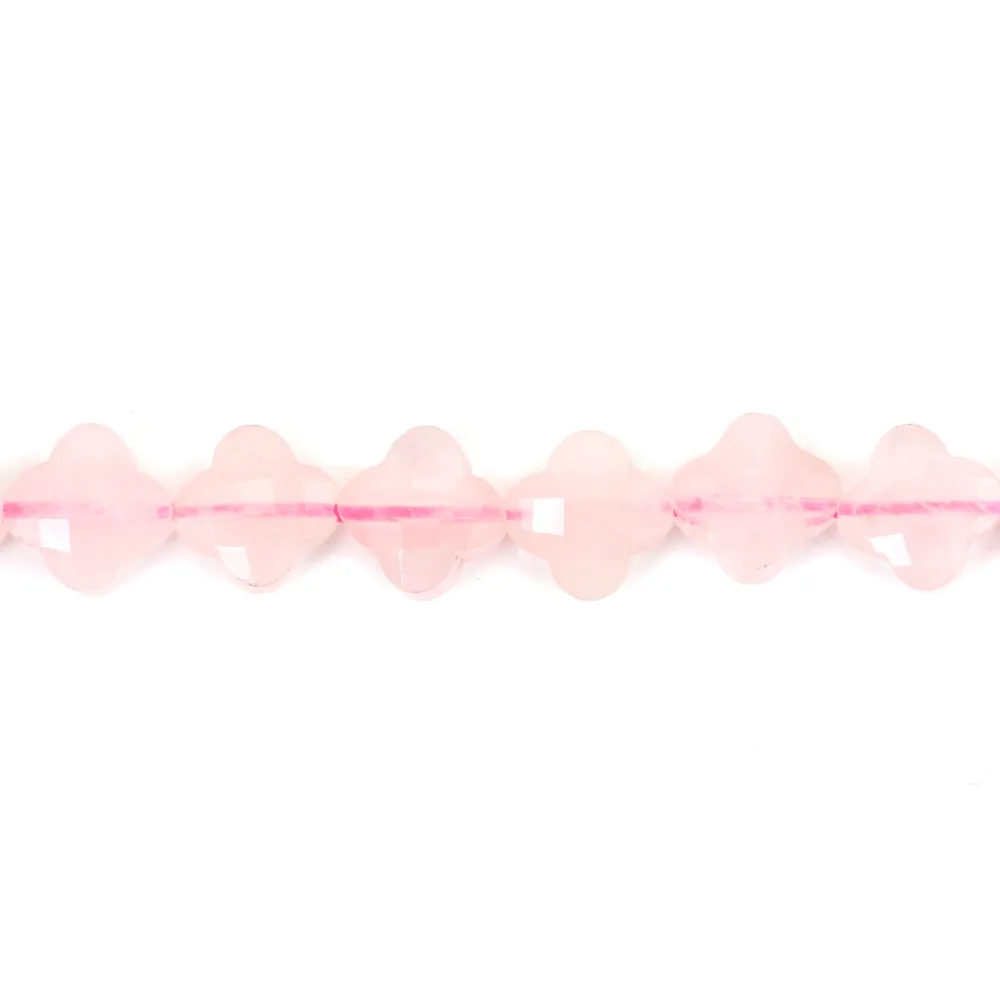 Quartz rose trèfle facetté 10mm x 40cm