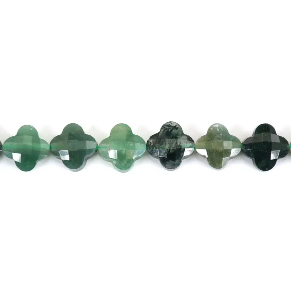 Agate mousse trèfle facetté 10mm x 40cm