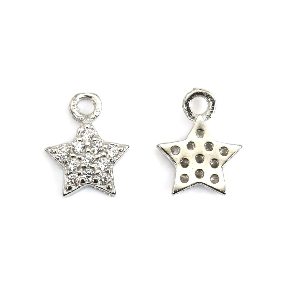 Breloque étoile 7x9mm - oxyde de zirconium & Argent 925 rhodié x 1pc