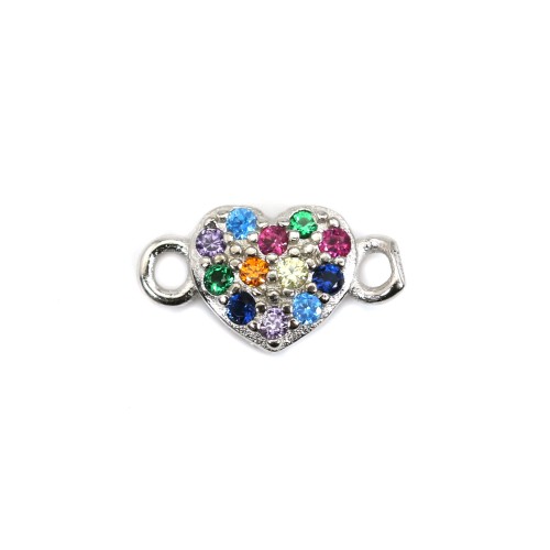 Zwischenlage Herz mehrfarbig 5x9.5mm - Zirkoniumoxid & 925er Silber rhodiniert x 1Stk