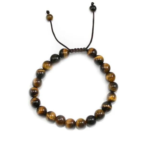 Tigerauge Armband rund 8mm - Verstellbare Makramee x 1St