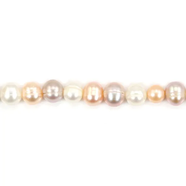 White, salmon & gray round freshwater pearls on thread 7-8mm x 40cm