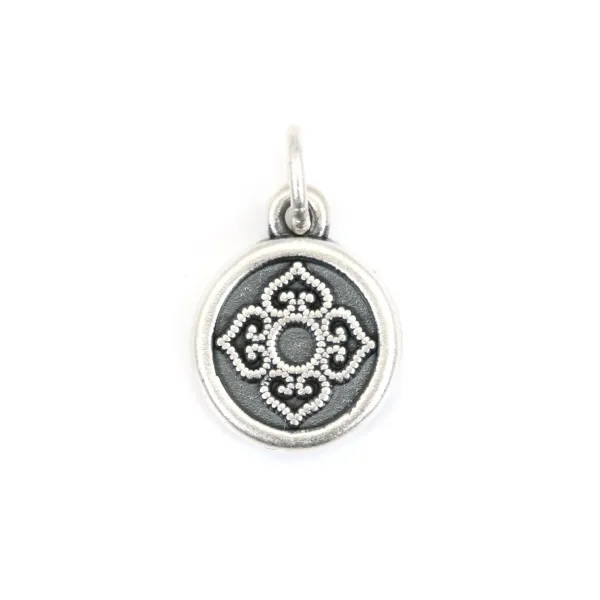 Pendentif breloque médaillon fleur 11x18mm - Argent 999 niellé x 1pc