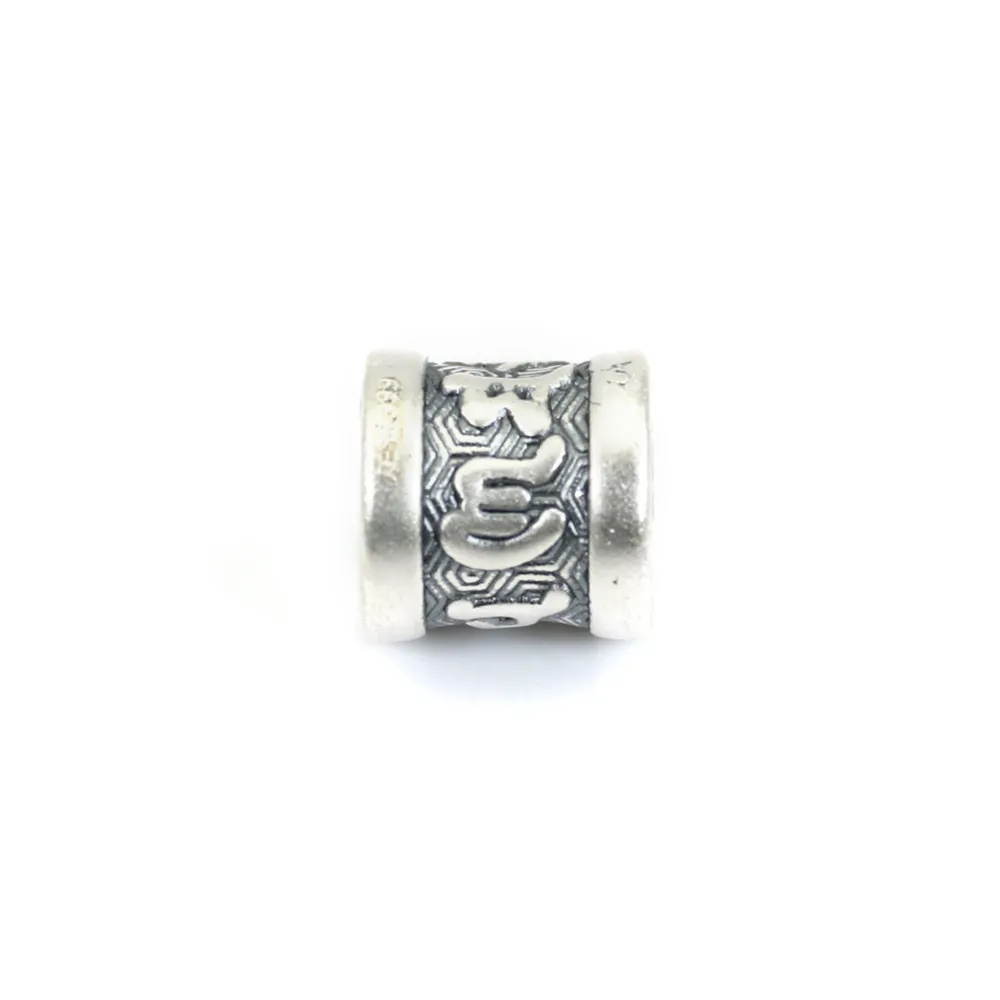 Perle intercalaire tube mantra tibétain 9x9mm - Argent 999 niellé x 1pc