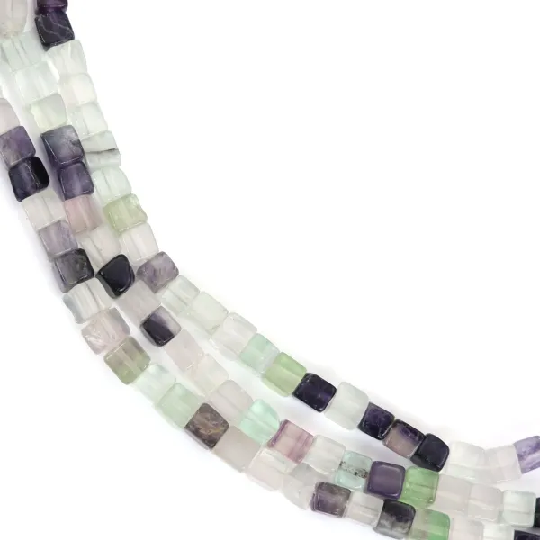 Fluorite multicolore, en forme de carré, 4.7mm x 40cm