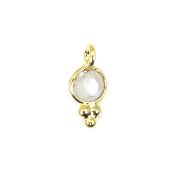 Amuleto redondo de pedra da lua facetada em prata de lei 925 com banho de ouro fino 5x10mm x 1 unidade