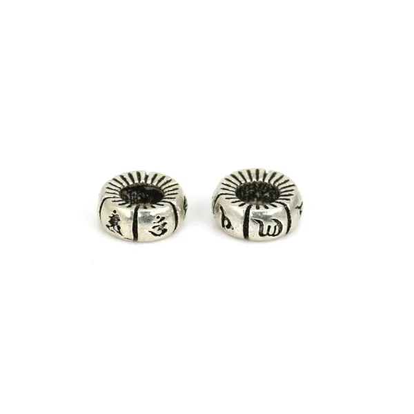 Cuenta Intercalaria Mantra Tibetano Redonda 3x7.7mm - Plata 925 niello x 1pc