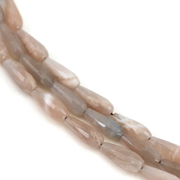 Pierre de lune orange, en forme de goutte facetté 6x16mm x 40cm