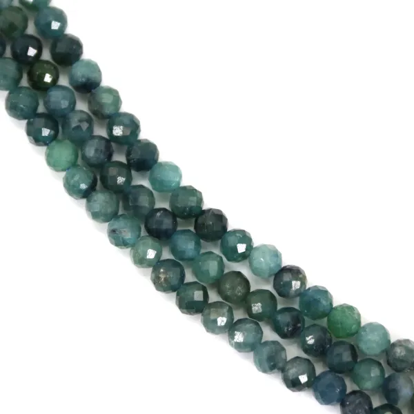 Round faceted blue tourmaline 4mm x 39cm
