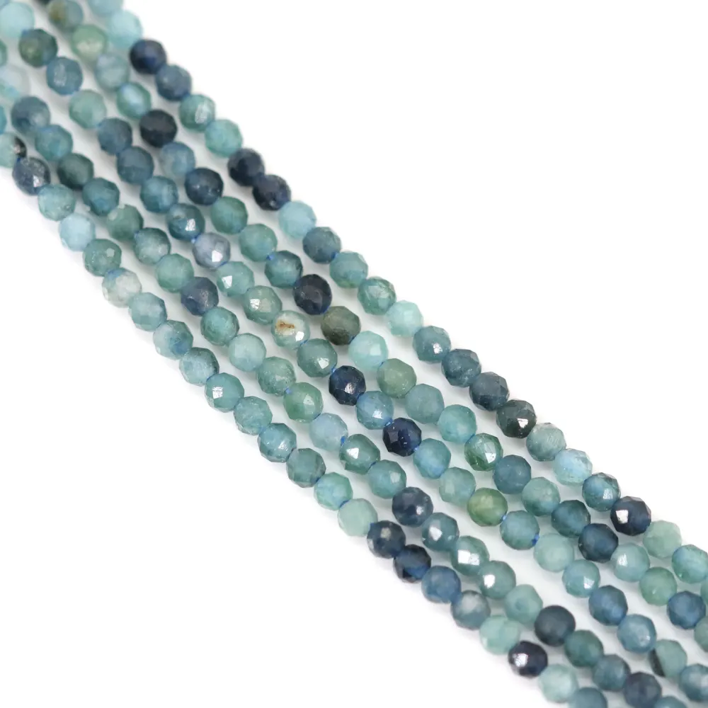 Tourmaline bleu rond facetté 2mm x 40cm