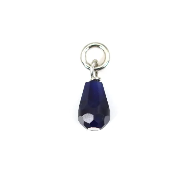 Sodalite Charm faceted drop 4x6mm - Silver 925 rhodium x 1pc