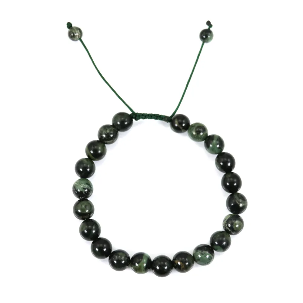 Bracelet Jaspe Kambaba rond 8mm - Réglable macramé x 1pc