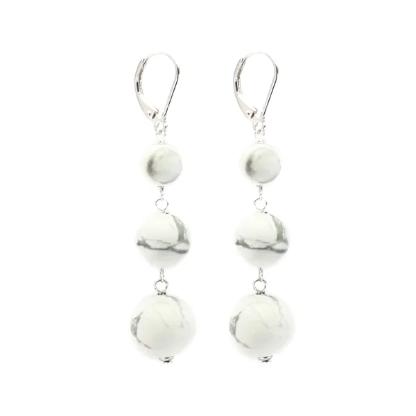 Boucle d'oreille Howlite 3 boules - Argent 925 x 2pcs