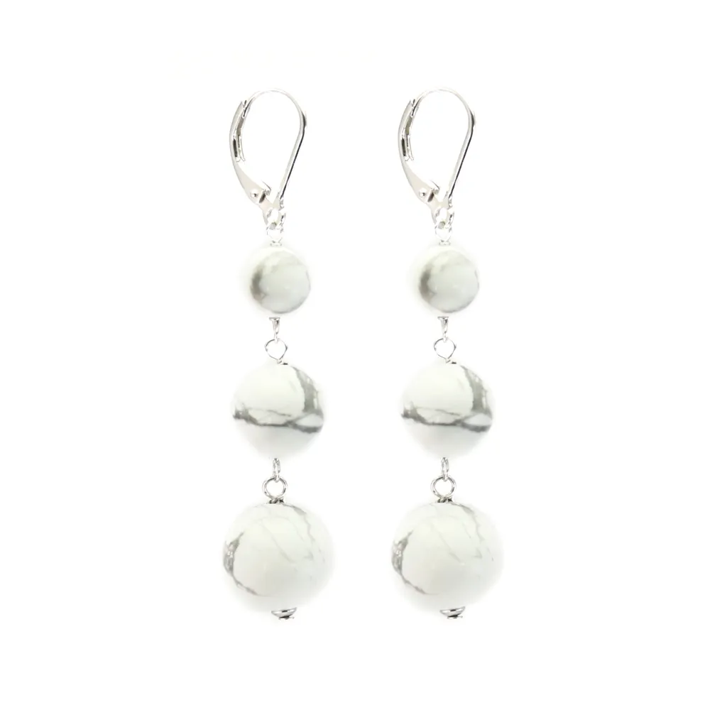 Boucle d'oreille Howlite 3 boules - Argent 925 x 2pcs