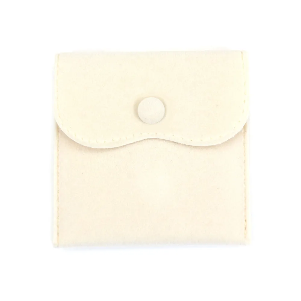 Beige velvet button pouch 10x10cm x 1pc
