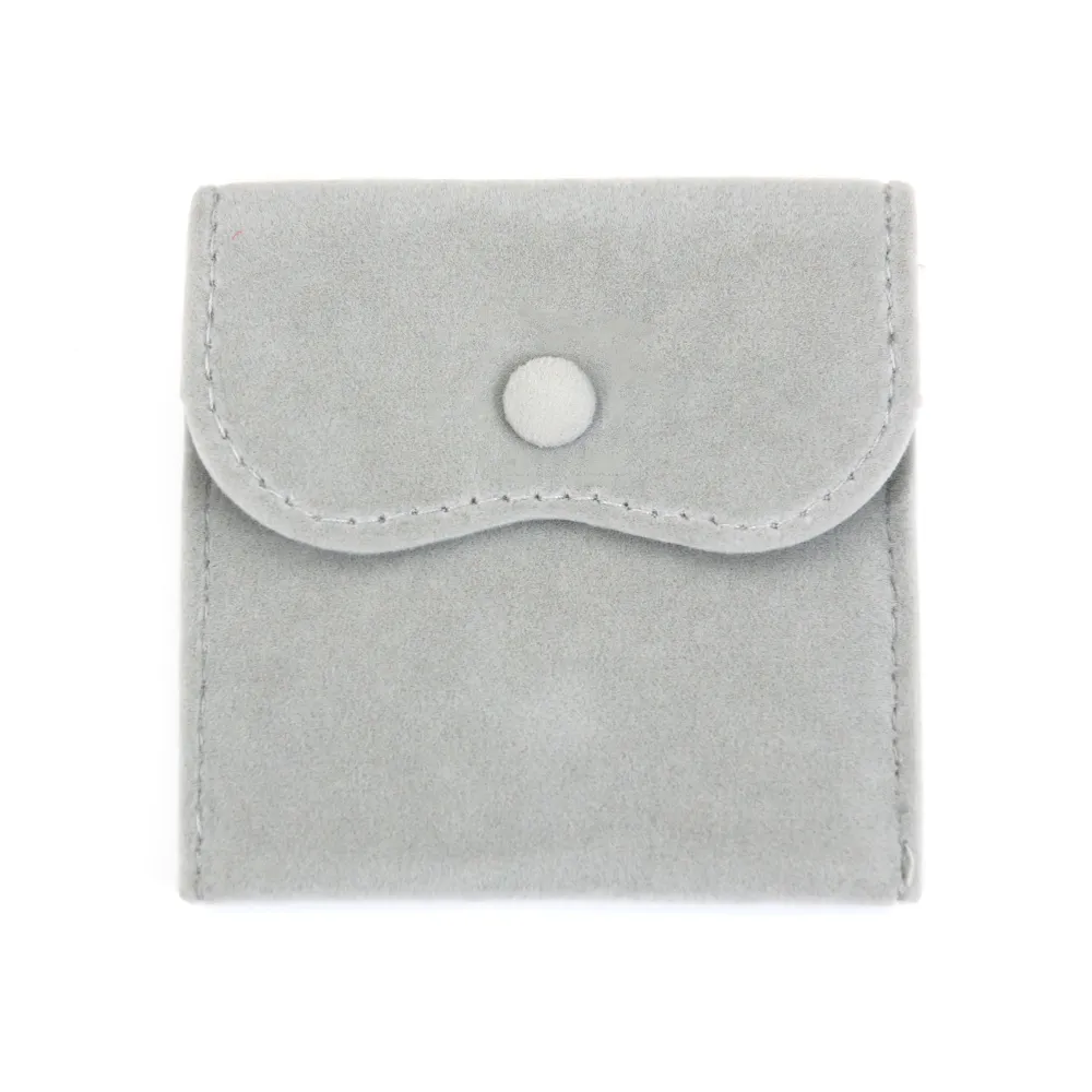 Grey velvet button pouch 10x10cm x 1pc