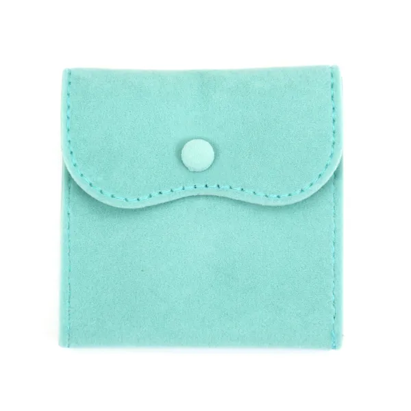 Pochette velours turquoise à bouton 10x10cm x 1pc