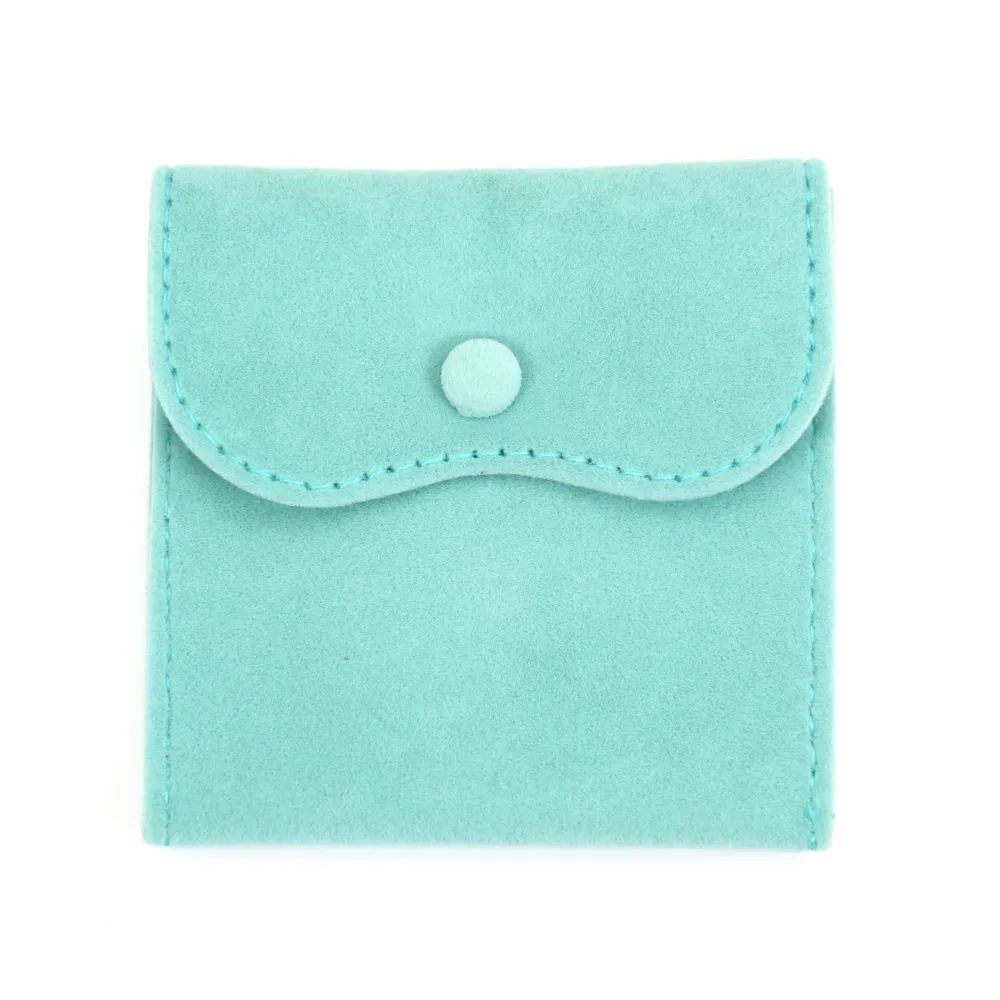 Pochette velours turquoise à bouton 10x10cm x 1pc