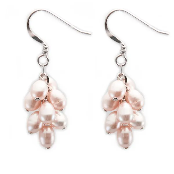 Boucles d'oreilles : perles d'eau douce mauve grappe & argent 925 x 2pcs