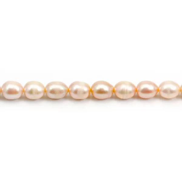 Pérolas de água doce, salmão, oliva, 6.5-7.5mm x 37cm