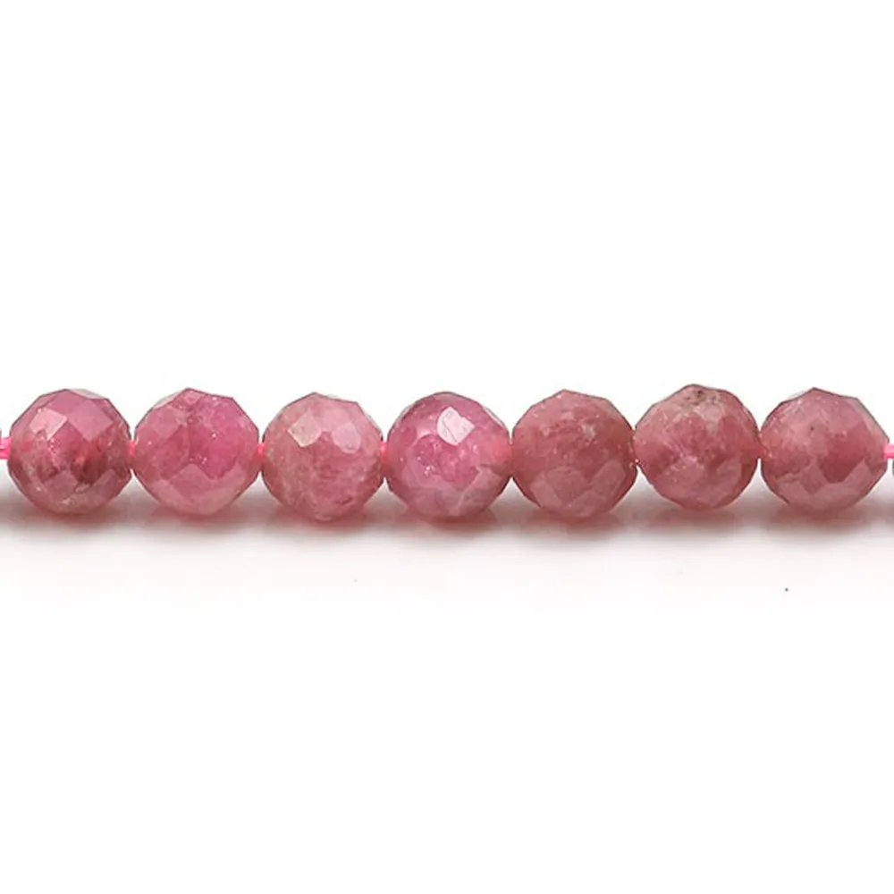 Tourmaline rose foncé, de forme ronde facetté, 4mm x 6pcs