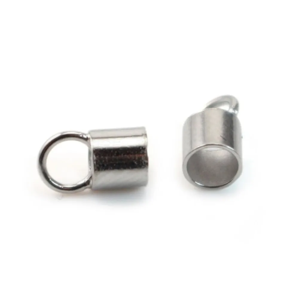 Terminators for cords, 925 Sterling Silver Rhodium  3mm x 4pcs 