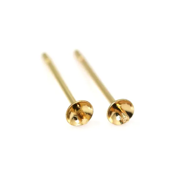 Clou d'oreilles pour semi percée coupelle 3mm - Acier Inox 304 doré x 4pcs