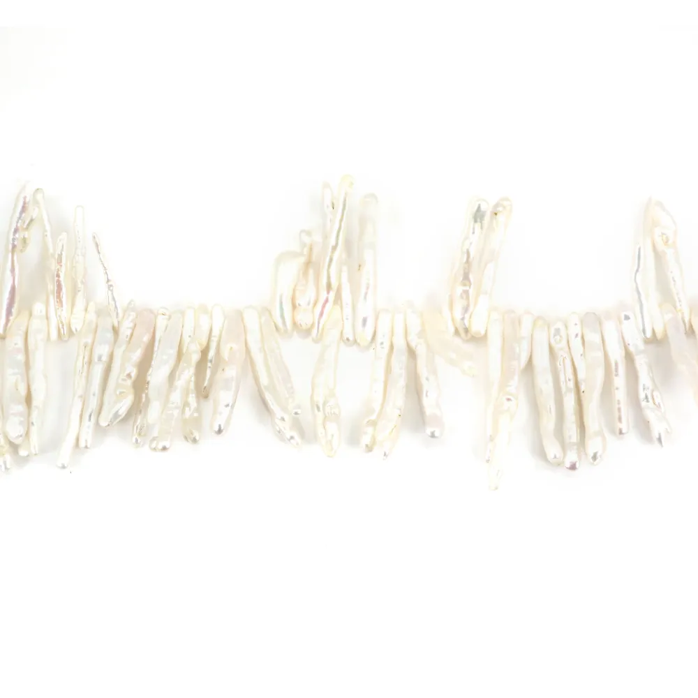 Perles de culture d'eau Douce blanc forme baroque tube 15-20mm x 40cm