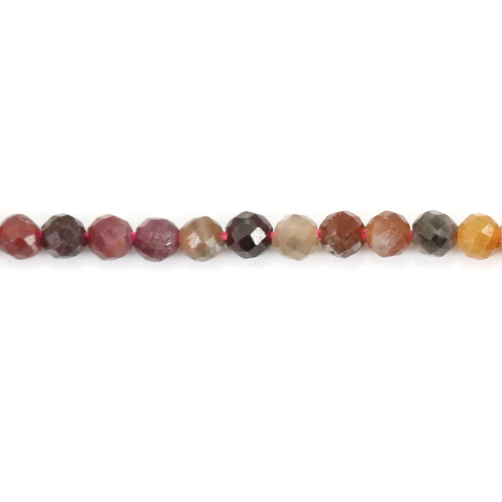 Rubis saphir rond  facetté 3mm sur fil 39cm