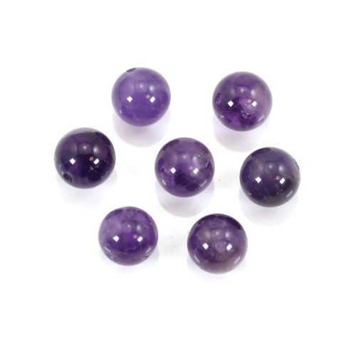 Amethyst, half drilled, round 8mm x 2pcs