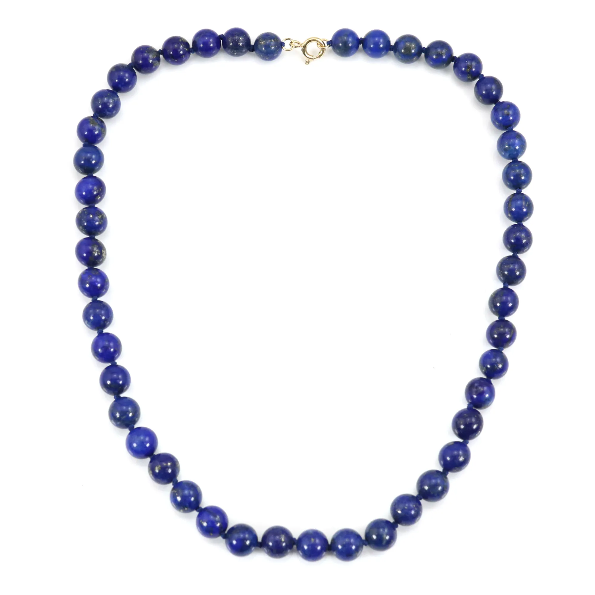 Collana In Lapislazzuli Naturale 12 Mm - Perle Rotonde, Argento Placcato, Lunghezza 18 Pollici, Fatta A Mano