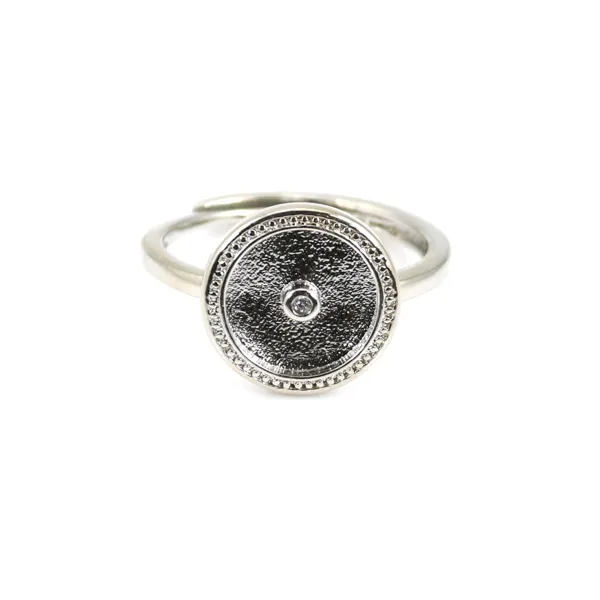 Anel ajustável para cabochão donut de 10 mm - Óxido de zircónio - Banhado a prata x 1 peça