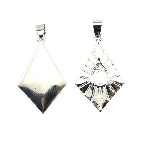 Diamond pendant for cabochon drop 8x10mm - Silver plated x 1pc