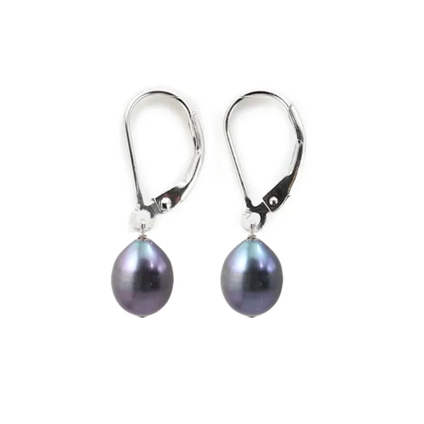 Earring  silver 925 black  Freshwater Pearl 8mm x 2pcs